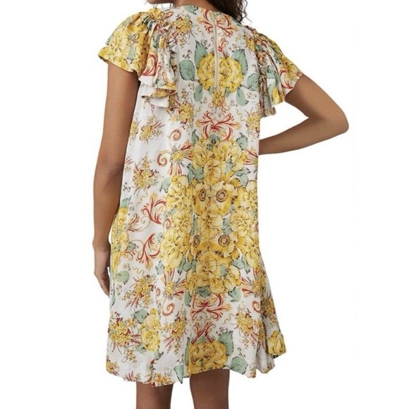 Free People Yara Floral Printed Peasant Flutter Sleeve Mini Dress Size Large NWT - Picture 4 of 15